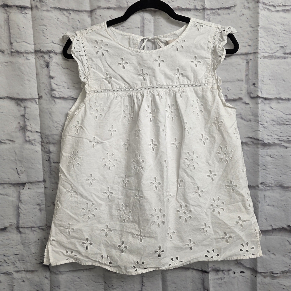 LOFT White Floral Eyelet Blouse Size Medium